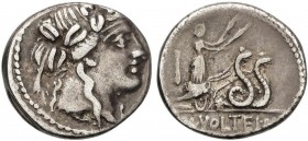 ROMAN COINS: ROMAN REPUBLIC
Denario. 78 a.C. VOLTEIA-3. M. Volteius M. f. Anv.: Cabeza de Baco a derecha. Rev.: Ceres con dos antorchas en biga a der...