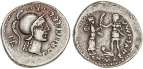 ROMAN COINS: ROMAN EMPIRE
Denario. Acuñada el 46-45 a.C. POMPEYO EL GRANDE. Cn. Pompeius Magnus y M. Poblicius. HISPANIA. Anv.: M. POBLICI. LEG. PRO....