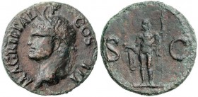 ROMAN COINS: ROMAN EMPIRE
As. Acuñada el 23-32 d.C. AGRIPA. Anv.: M. AGRIPPA L. F. COS. III. Cabeza a izquierda con corona rostra. Rev.: S. C. Neptun...
