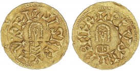 VISIGOTHIC COINS
Triente. SISEBUTO (612-621 d.C.). ELIBERRI (Baética). Anv.: ¶SISEB[V]TVSRI. Rev.: ¶PIVSELIBERR. 1,43 grs. AU. Estilo Emérita. MUY RA...