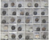 AL-ANDALUS COINS: CALIFHATE
Serie 30 monedas Dirham. AL-HAQEM II. MEDINA AZAHARA. AR. 350H (4) tipo V-447; Miles-242a, b, c, d; 351H (4) tipo V-449; ...