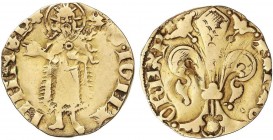 MEDIEVAL COINS: CATALONIA-ARAGÓN
Florí. PERE III. BARCELONA. Anv.: S IOHA-NNES B. Marca: rosa. Rev.: +ARAG-O REX.P. 3.34 grs. AU. (Leves rayitas en r...
