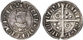 MEDIEVAL COINS: CATALONIA-ARAGÓN
Croat. PERE III. BARCELONA. Anv.: ¶PETRVS:DEI:GRACIA:REX. Cruz entre flores de 5 pétalos en el vestido. Rev.: CIVI-T...