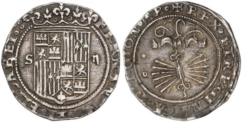 SPANISH MONARCHY: FERDINAND AND ISABELLA
2 Reales. SEVILLA. Anv.: S - II. Rev.:...