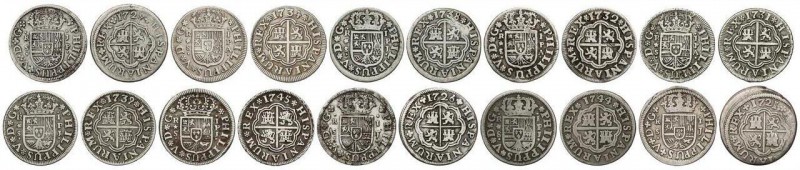 SPANISH MONARCHY: PHILIP V
Lote 10 monedas 1 Real. 1721, 26, 29, 31, 32, 34, 38...