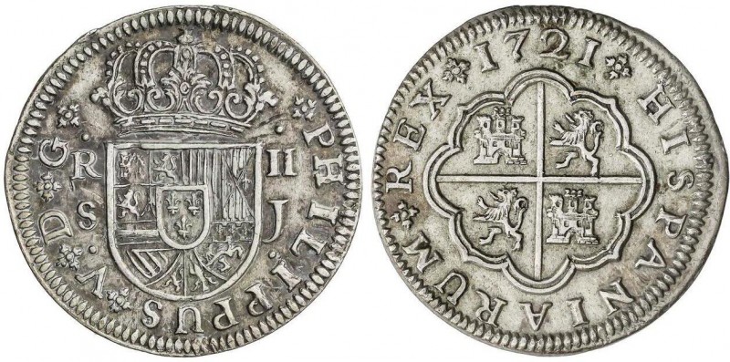 SPANISH MONARCHY: PHILIP V
2 Reales. 1721. SEVILLA. J. 6,03 grs. AC-979. EBC-.