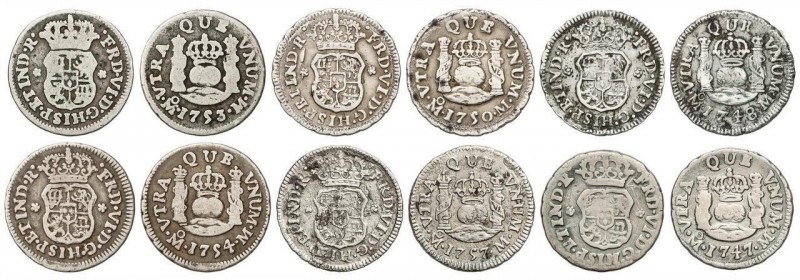 SPANISH MONARCHY: FERDINAND VI
Lote 6 monedas 1/2 Real. 1747, 48, 50, 53, 54, 5...