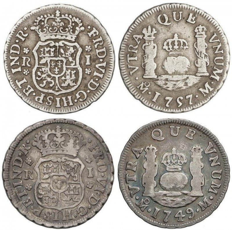 SPANISH MONARCHY: FERDINAND VI
Lote 2 monedas 1 Real. 1749 y 1757. MÉXICO. M. C...