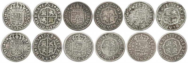 SPANISH MONARCHY: FERDINAND VI
Lote 6 monedas 1 Real. SEVILLA. 1750-PJ, 1751-PJ...