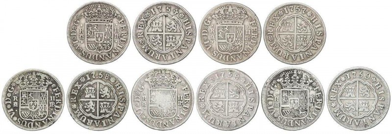 SPANISH MONARCHY: FERDINAND VI
Serie 5 monedas 2 Reales. 1754-JB,1757-JB,1758-J...