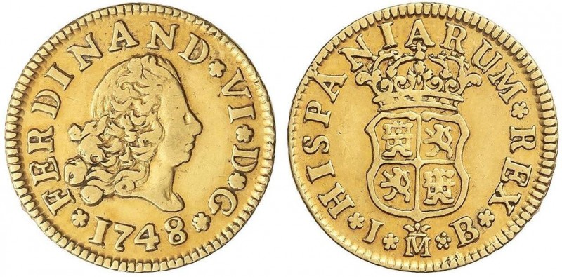 SPANISH MONARCHY: FERDINAND VI
1/2 Escudo. 1748. MADRID. J.B. 1,73 grs. 1er bus...