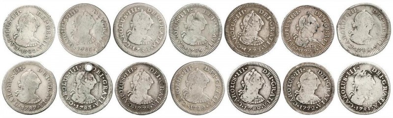 SPANISH MONARCHY: CHARLES III
Lote 14 monedas 1/2 Real. 1772 a 1789. MÉXICO. 17...