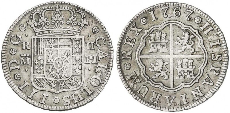 SPANISH MONARCHY: CHARLES III
2 Reales. 1767. MADRID. P.J. 5,85 grs. AC-615. MB...