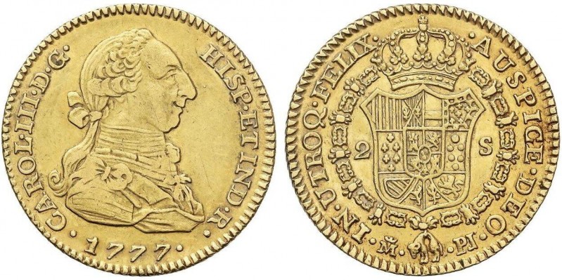 SPANISH MONARCHY: CHARLES III
2 Escudos. 1777. MADRID. P.J. 6,66 grs. AC-1554. ...