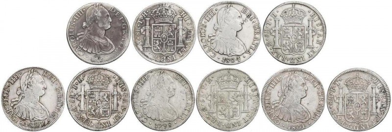 SPANISH MONARCHY: CHARLES IV
Lote 5 monedas 8 Reales. 1798, 1801, 03, 04, 07. M...