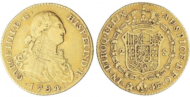 SPANISH MONARCHY: CHARLES IV
2 Escudos. 1794/3. MADRID. M.F. 6,62 grs. Rectific...