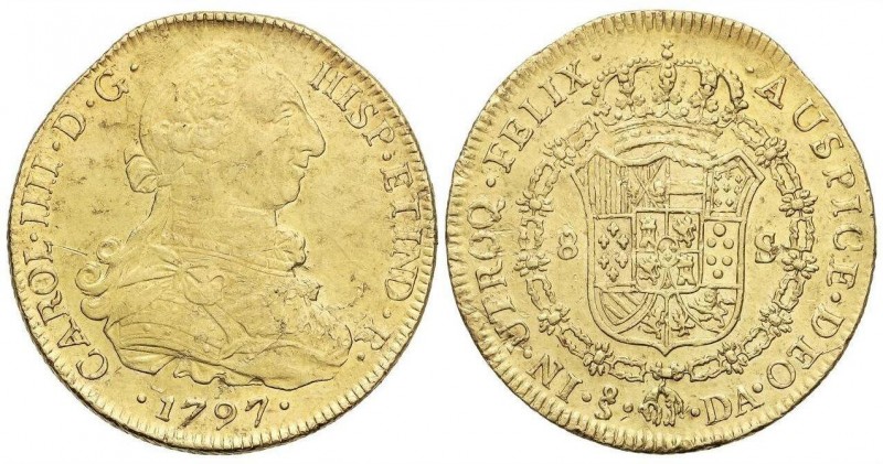 SPANISH MONARCHY: CHARLES IV
8 Escudos. 1797. SANTIAGO. D.A. 26,94 grs. Busto d...