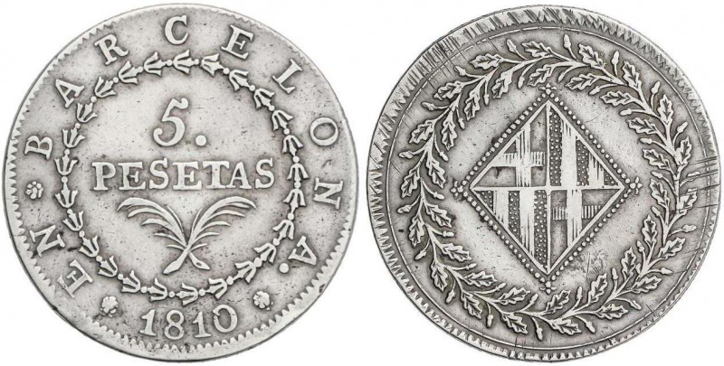 SPANISH MONARCHY: NAPOLEONIC OCCUPATION OF CATALONIA
5 Pesetas. 1810. BARCELONA...