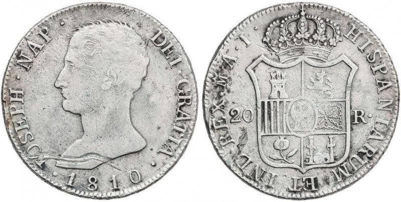 SPANISH MONARCHY: JOSEPH NAPOLEON
20 Reales. 1810. MADRID. A.I. 25,83 grs. Águi...