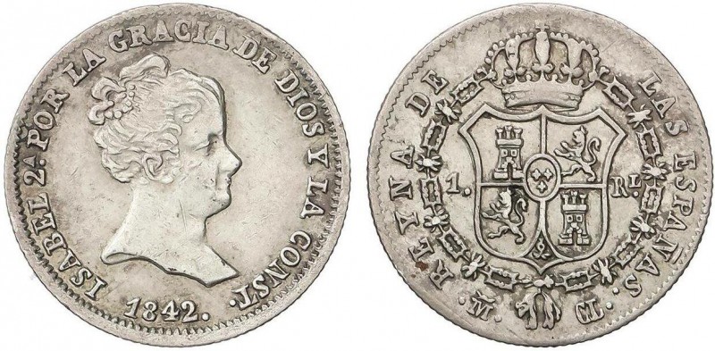 SPANISH MONARCHY: ELISABETH II
1 Real. 1842. MADRID. C.L. 1,49 grs. ESCASA. AC-...