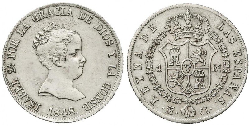 SPANISH MONARCHY: ELISABETH II
4 Reales. 1848. MADRID. C.L. 5,14 grs. AC-453. E...