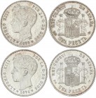 PESETA SYSTEM: ALFONSO XIII
Lote 2 monedas 1 Peseta. 1896 y 1899. 1896 (*18-96) P.G.-V. y 1899 (*18-99) S.G.-V. Restos de brillo original. EBC a EBC+...