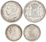 PESETA SYSTEM: ALFONSO XIII
Lote 2 monedas 50 Céntimos y 1 Peseta. 1903 y 1910. 50 Céntimos 1910 (*1-0) P.C.-V. pleno brillo original y 1 Peseta 1903...