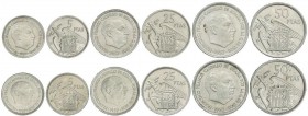 PESETA SYSTEM: ESTADO ESPAÑOL
Lote 2 series 3 monedas 5, 25 y 50 Pesetas. 1957 (*BA). I Exposición Iberoamericana de Numismática y Medallística. Barc...