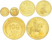 PESETA SYSTEM: ECU ISSUES
Serie 3 monedas 10, 50 y 100 Ecu. 1989. AU. PLV-SVL-TRA, Felipe II y Carlos V. FDC.