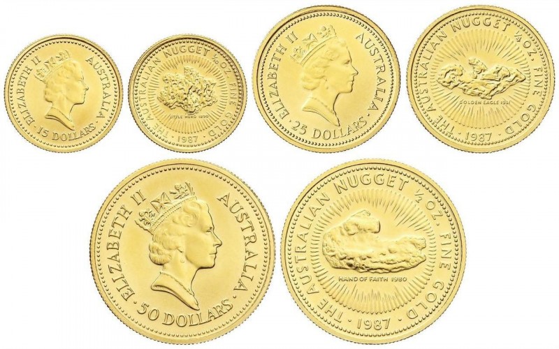 WORLD COINS: AUSTRALIA
Serie 3 monedas 15, 25 y 50 Dólares. 1987. ISABEL II. 3,...