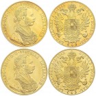 WORLD COINS: AUSTRIA
Lote 2 monedas 4 Ducados. 1915. FRANCISCO JOSÉ I. AU. Reacuñación oficial (Restrike). Fr-488; KM-2276. PROOF.
