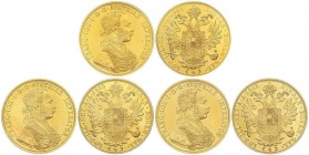 WORLD COINS: AUSTRIA
Lote 3 monedas 4 Ducados. 1915. FRANCISCO JOSÉ I. AU. Reacuñación oficial (Restrike). (Levísimas rayitas). Fr-488; KM-2276. PROO...