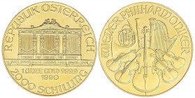 WORLD COINS: AUSTRIA
2.000 Chelines. 1990. 31,12 grs. AU. Orquestra filarmónica de Viena. Fr-B1; KM-2990. FDC.