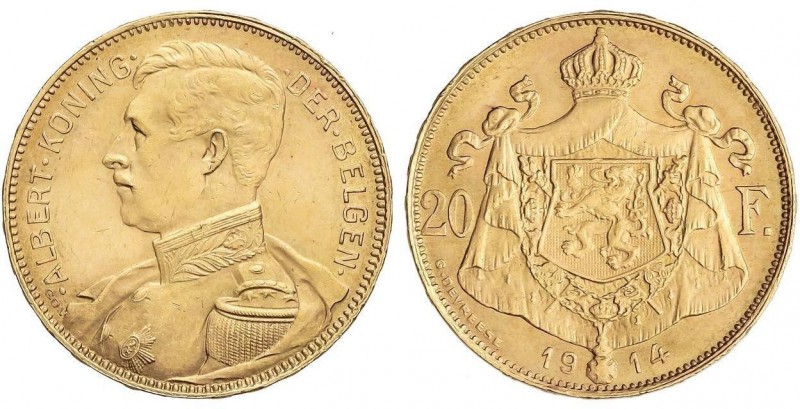 WORLD COINS: BELGIUM
20 Francos. 1914. ALBERTO I. 6,48 grs. AU. Leyenda flamenc...