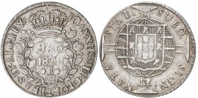 WORLD COINS: BRAZIL
960 Reis. 1821-B. BAHIA. 26,84 grs. AR. Gomes-26.06; KM-326.2. MBC+.