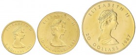 WORLD COINS: CANADA
Serie 3 monedas 5, 10 y 20 Dólares. 1987. ISABEL II. 3,12, 7,78 y 15,55 grs. AU. Fr-B2, B3, B4 ; KM-135, 136, 153. PROOF.