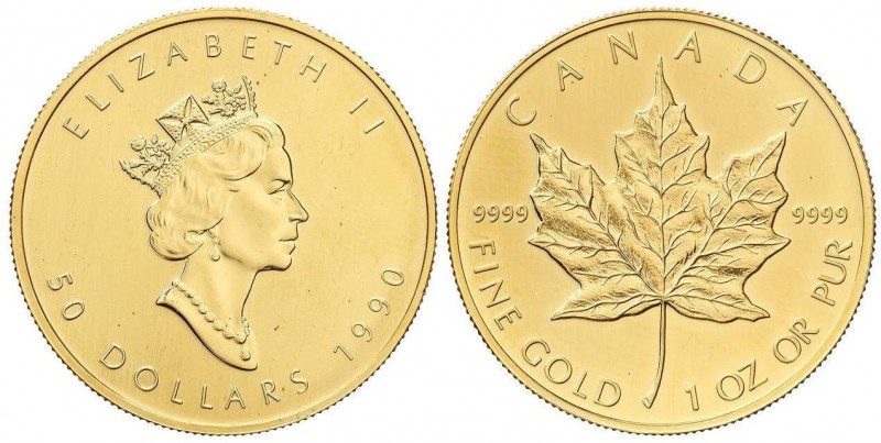 WORLD COINS: CANADA
50 Dólares. 1990. ISABEL II. 31,13 grs. AU. Fr-B1; KM-167. ...