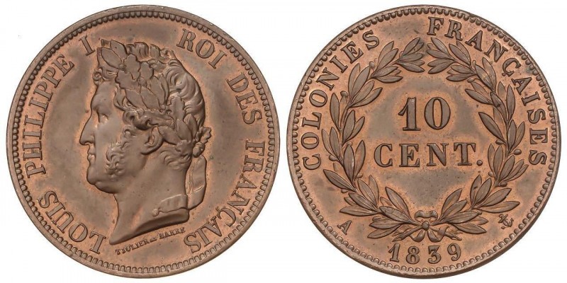 WORLD COINS: FRENCH COLONIES
Piefort 10 Céntimos. 1839-A. LUIS FELIPE I. PARIS....
