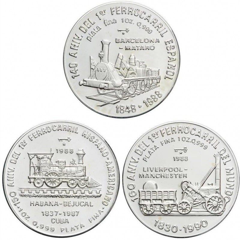 WORLD COINS: CUBA
Lote 3 monedas 10 Pesos. 1988. AR. Serie Ferrocarril: Habana-...