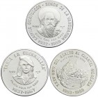 WORLD COINS: CUBA
Lote 3 monedas 10 Pesos. 1988. AR. Tania la guerrillera, Camilo Cienfuegos y XXXV aniv. del asalto al Cuartel Moncada. En capsulas....