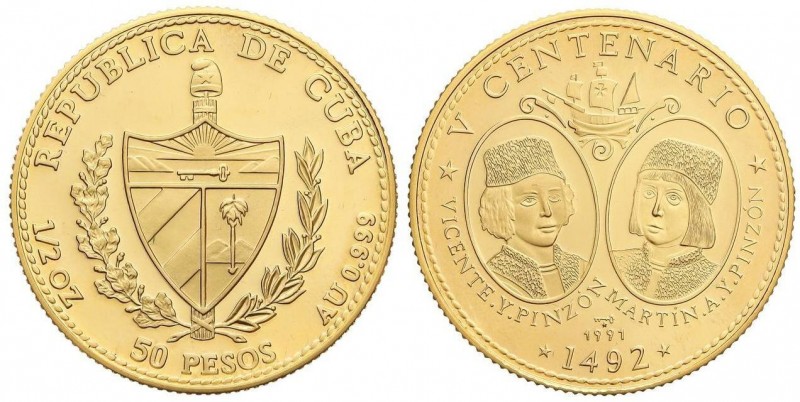 WORLD COINS: CUBA
50 Pesos. 1991. 15,48 grs. AU. Hermanos Pinzón. Tirada: 200 p...