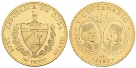 WORLD COINS: CUBA
50 Pesos. 1991. 15,48 grs. AU. Hermanos Pinzón. Tirada: 200 piezas. Fr-66; KM-446. PROOF.