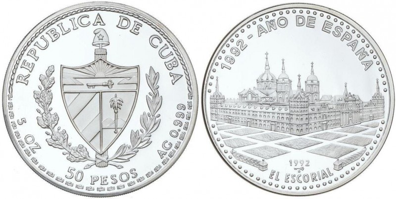 WORLD COINS: CUBA
50 Pesos. 1992. 155,44 grs. AR. Año de España - El Escorial d...