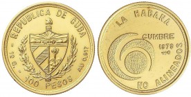 WORLD COINS: CUBA
100 Pesos. 1979. 11,98 grs. AU. Cumbre países no alineados. Fr-9; KM-45. SC.