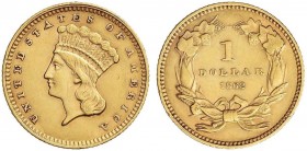 WORLD COINS: UNITED STATES
1 Dólar. 1862. 1,67 grs. AU. Indian Head. Tipo 3. Fr-94 ; KM-86. EBC-.