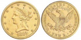 WORLD COINS: UNITED STATES
10 Dólares. 1887-S. SAN FRANCISCO. 16,69 grs. AU. Coronet Head. (Rayitas). Fr-160; KM-102. (MBC+).