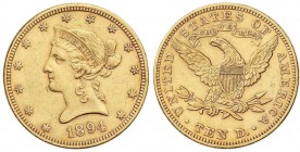 WORLD COINS: UNITED STATES
10 Dólares. 1894. 16,70 grs. AU. Coronet Head. Fr-158; KM-102. MBC+.