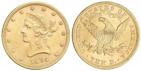 WORLD COINS: UNITED STATES
10 Dólares. 1894. 16,71 grs. AU. Coronet Head. (Rayitas). Fr-158; KM-102. (MBC+).
