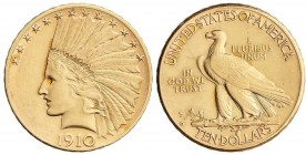 WORLD COINS: UNITED STATES
10 Dólares. 1910-D. DENVER. 16,69 grs. AU. Tipo Indio. Fr-168; KM-130. MBC+.
