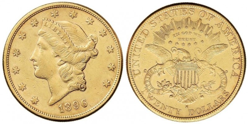 WORLD COINS: UNITED STATES
20 Dólares. 1896-S. SAN FRANCISCO. 33,36 grs. AU. Co...